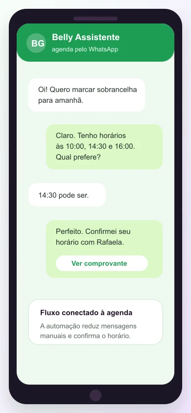 Prévia de conversa de WhatsApp assistida pelo Belly Gestão