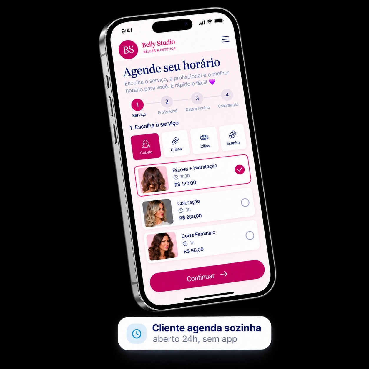 Agenda online da Belly Gestão para o cliente escolher um horário